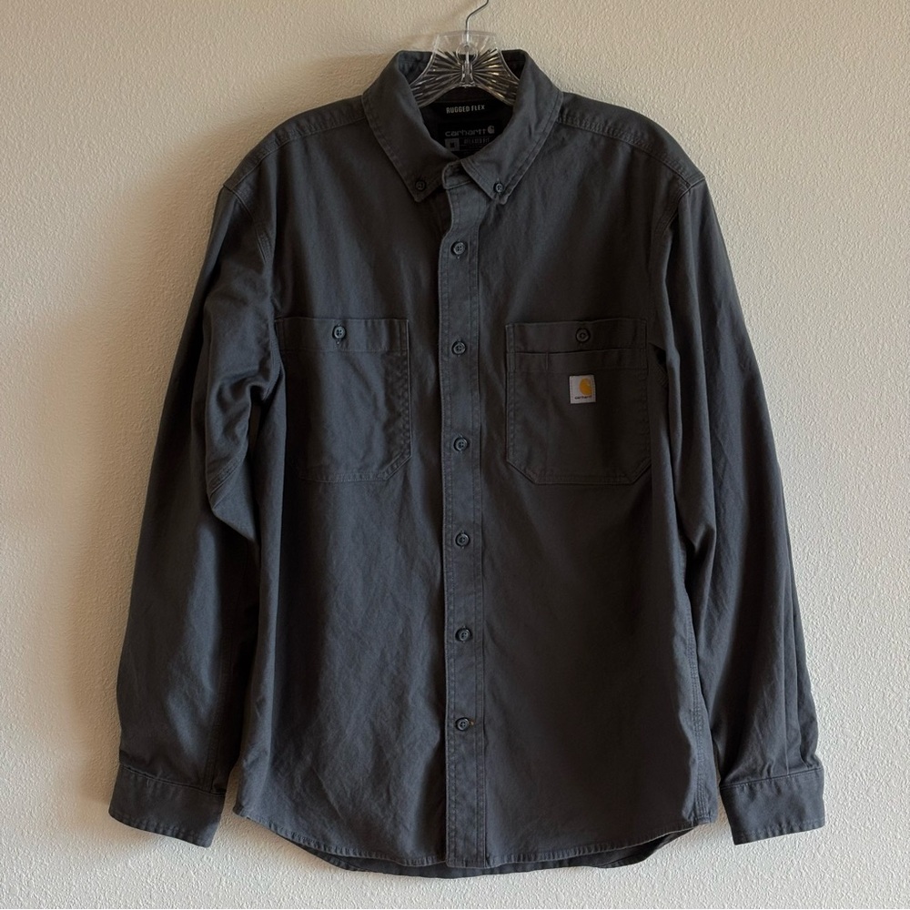 Carhartt Men's Rugged Flex Relaxed Fit Dark Gray Casual Button Down Shirt SZ M